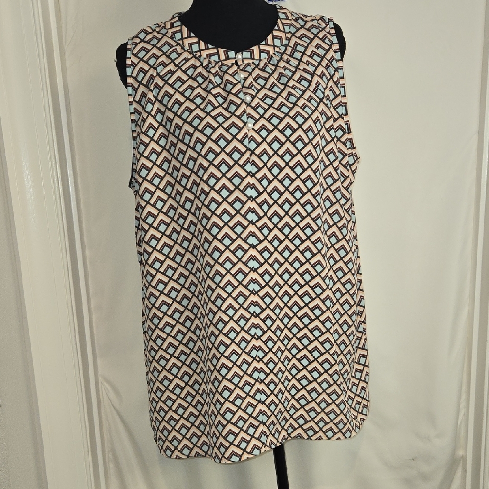 LOFT Multicolor Geometric Sleeveless Blouse